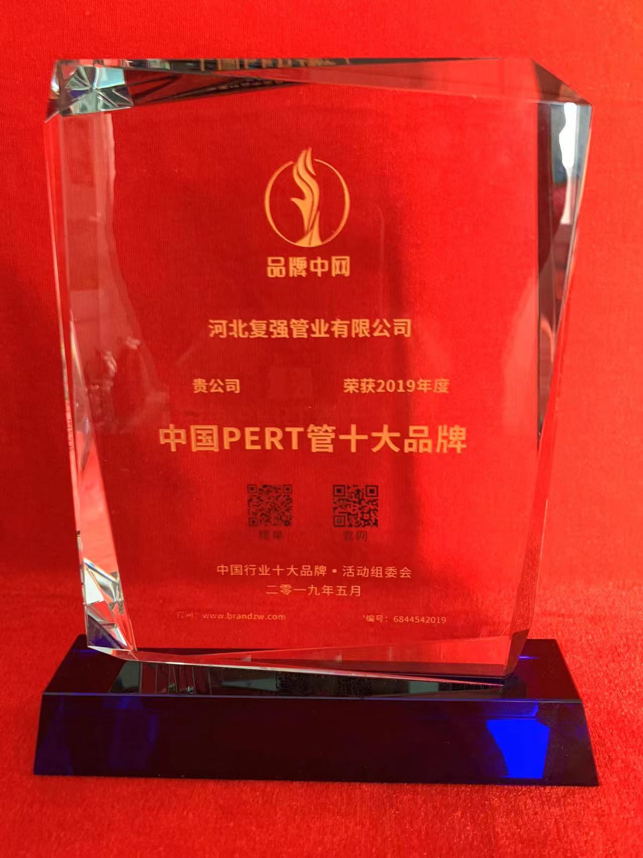 2019年中国PERT管十大品牌奖杯